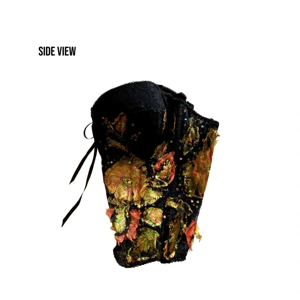 Vintage Alberto Makali Avant Garde Archival Lace Silk Apliqué Bustier Corset Top - Picture 6 of 14